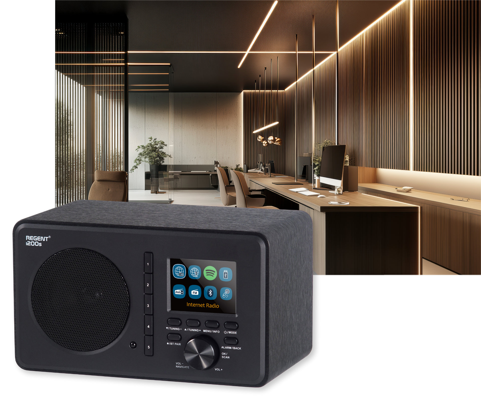 Ferguson Regent I200s – Radio Internet WiFi, DAB+, FM, Bluetooth, Spotify Connect, Sveglia, Equalizzatore E Telecomando